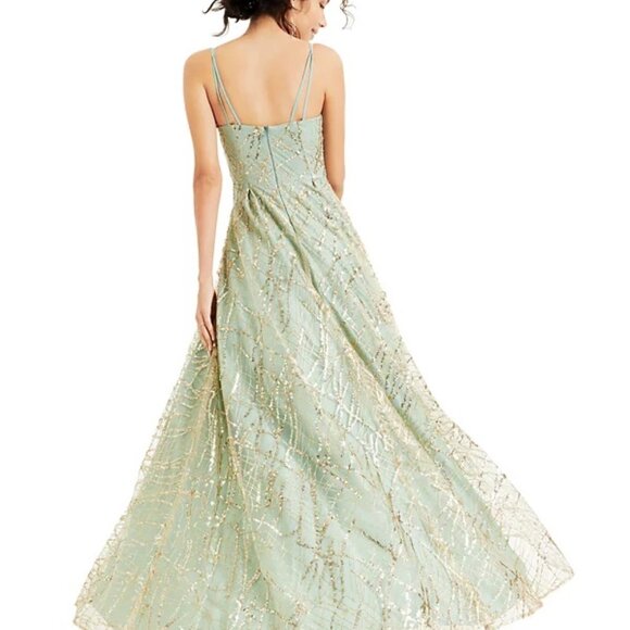 macy's gold sequin dress Miss Circle Women's Lainey Gold Satin Sequin Pearls Beaded Maxi Dress main image 1